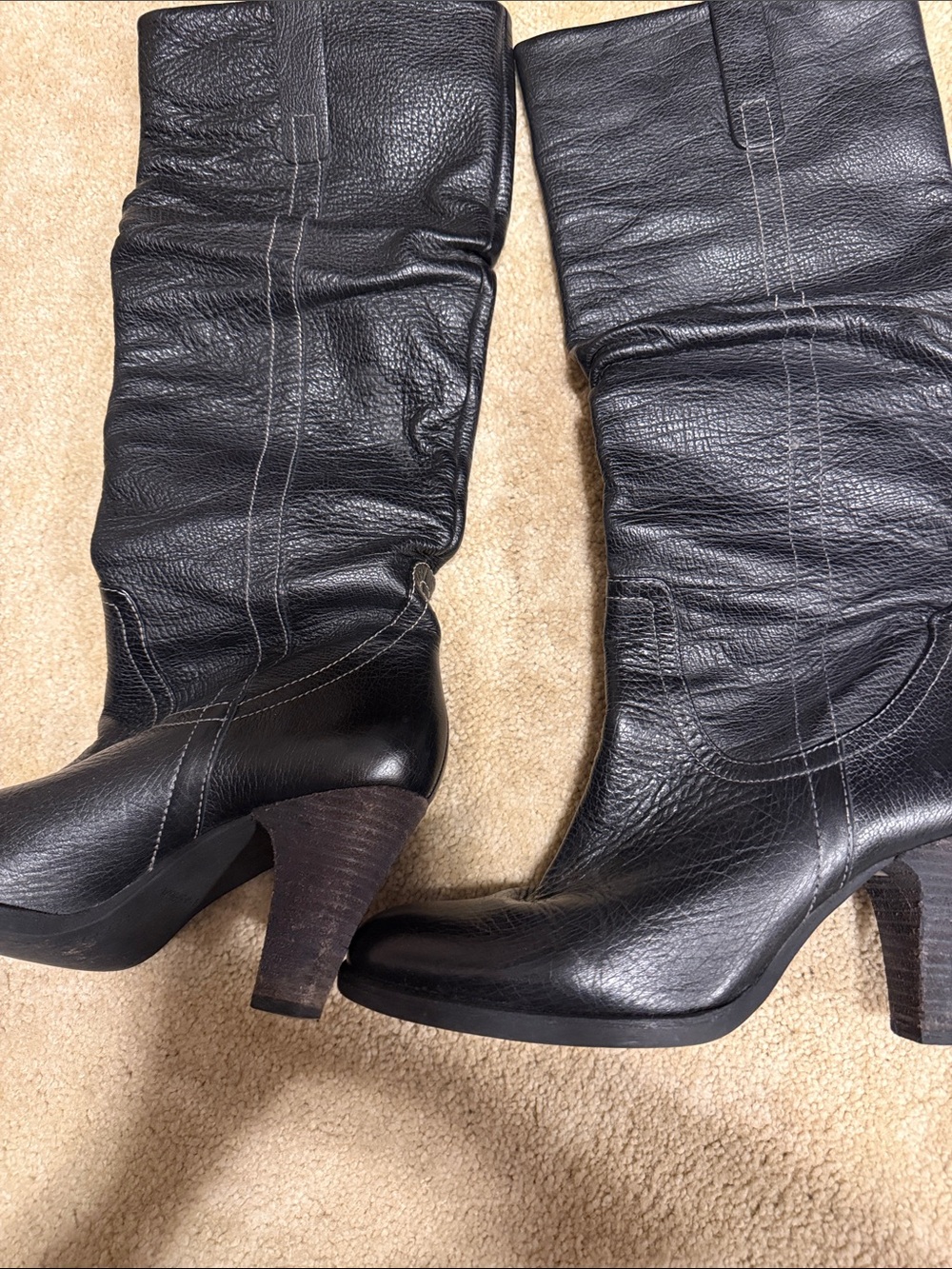Via Spiga vintage Black Leather Mid-Calf Heeled Boots - Women